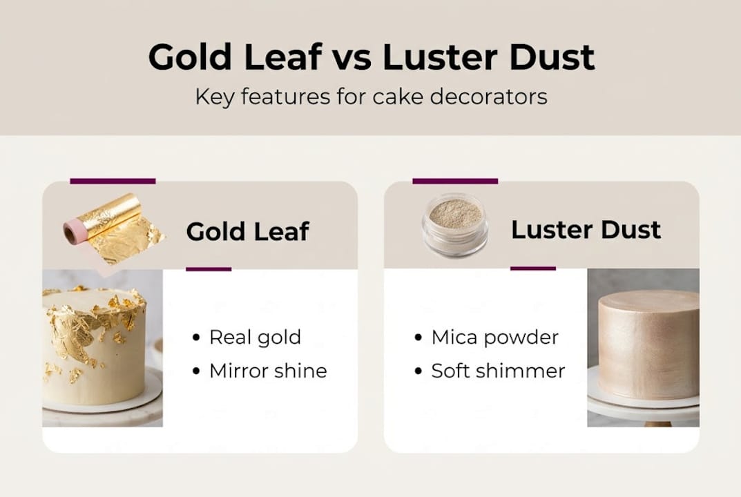 Infographic comparing gold leaf and luster dust
