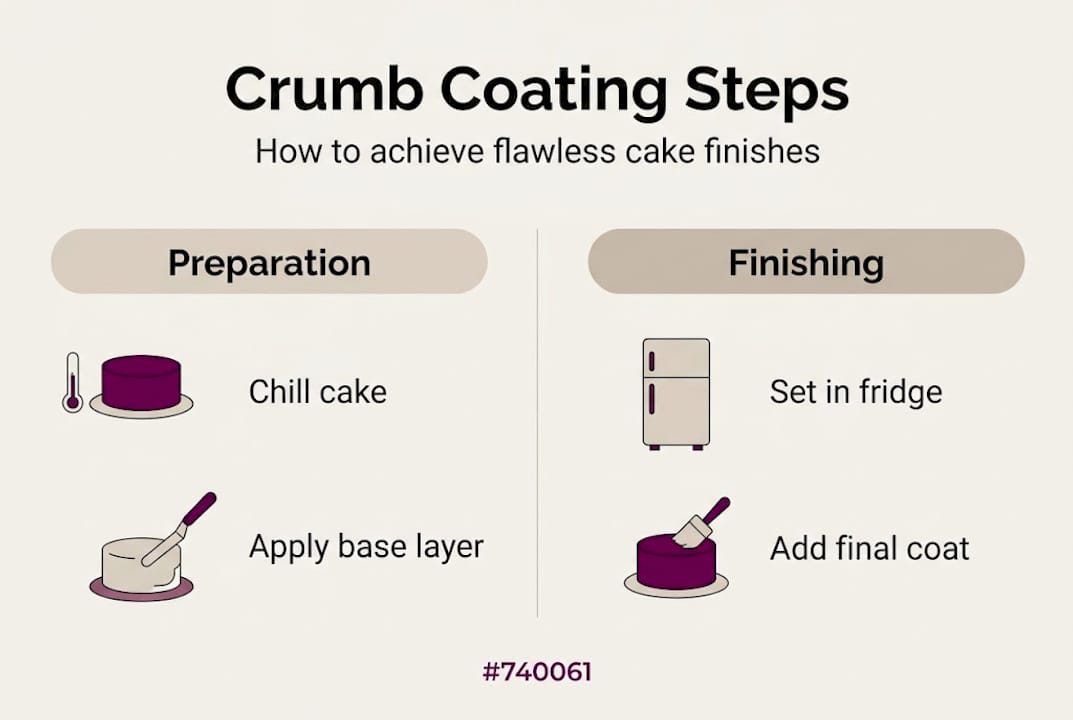 Infographic showing crumb coating steps and process