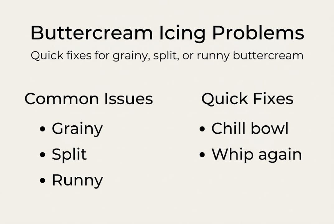 Infographic of common buttercream problems and fixes
