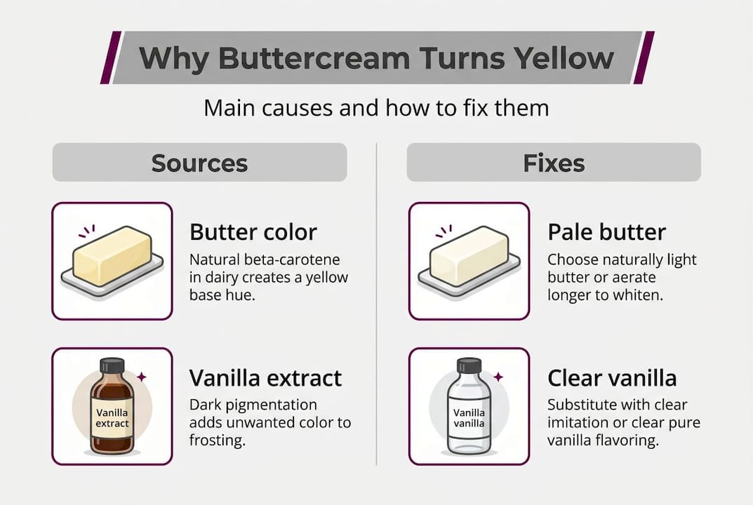 Infographic reasons and solutions for yellow buttercream