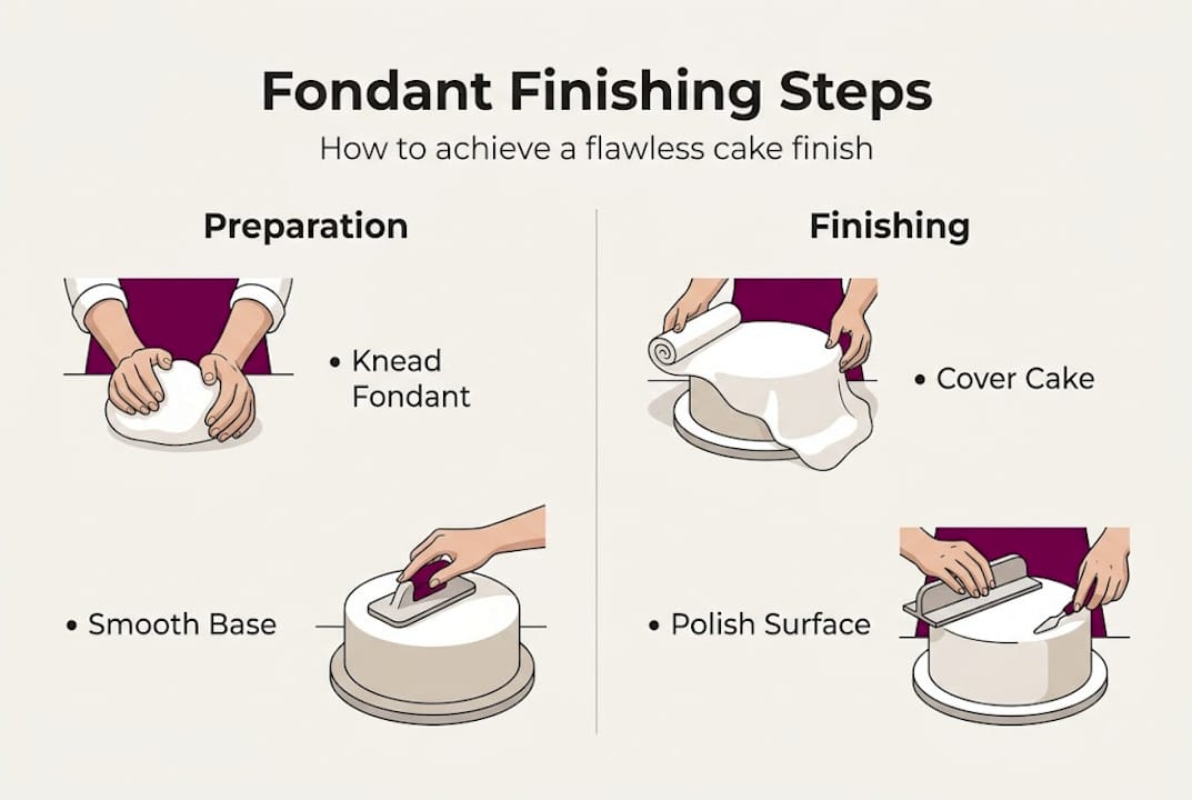 Infographic illustrating fondant finishing steps