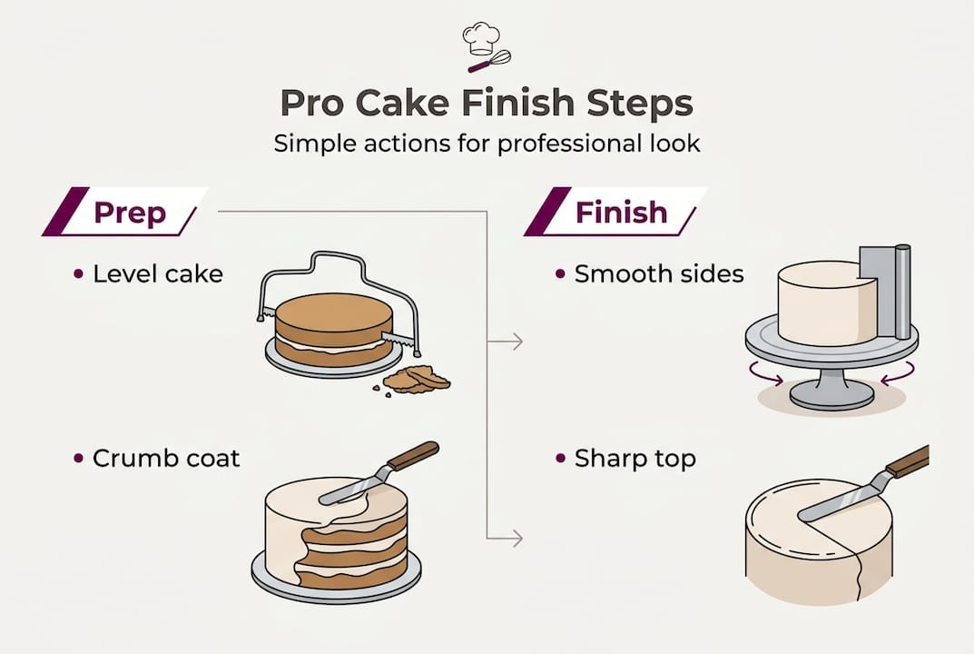 Infographic showing cake finishing steps