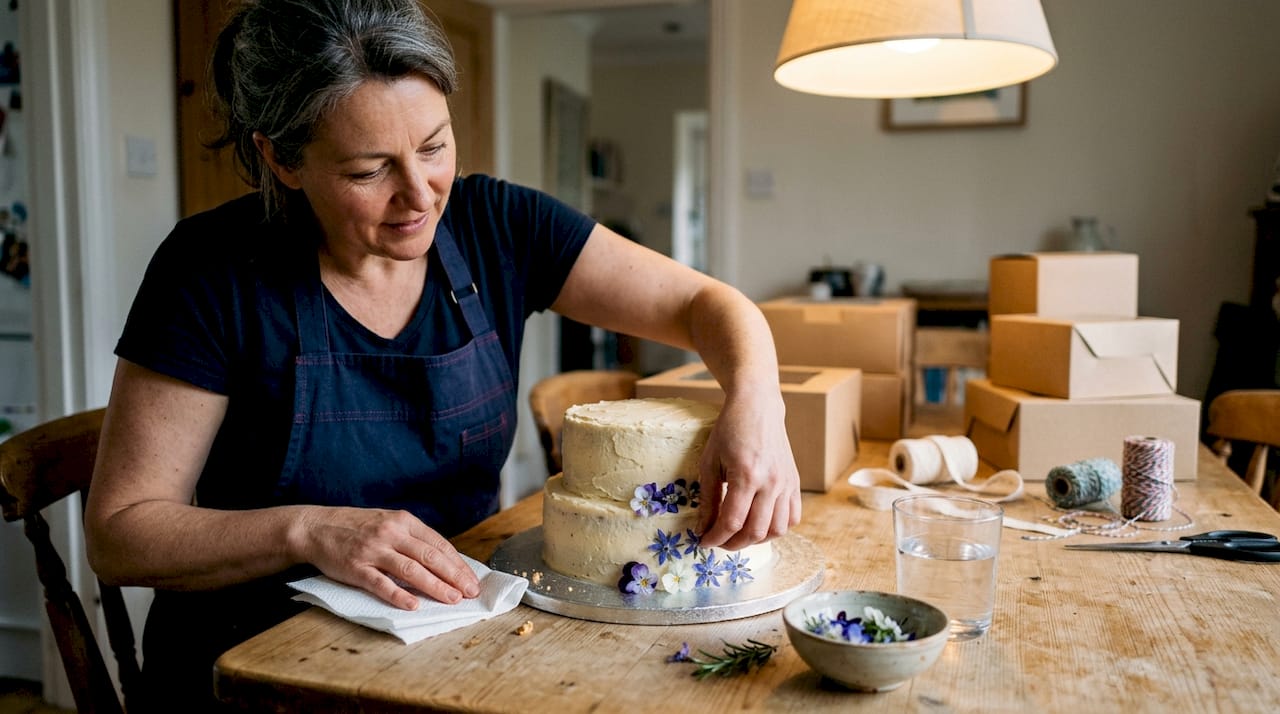 Adding final details to cake presentation