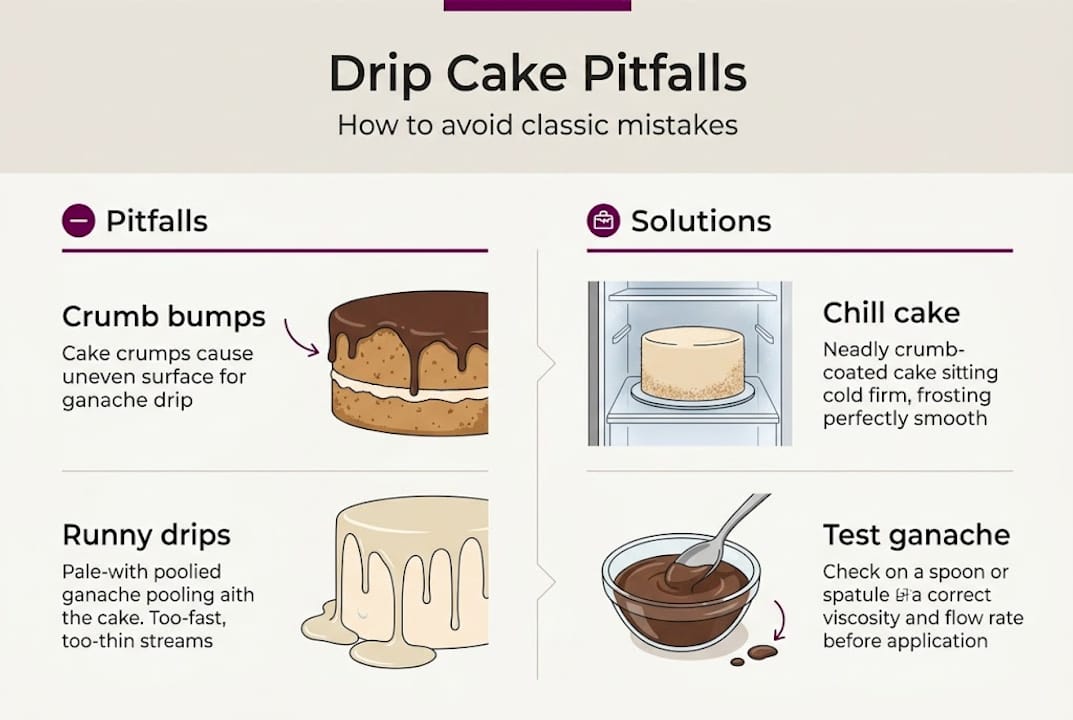 Infographic showing drip cake pitfalls and solutions