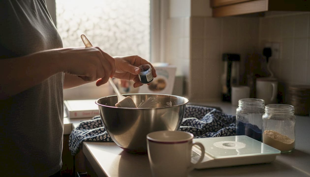 Hands hold gel colour and spatula tools