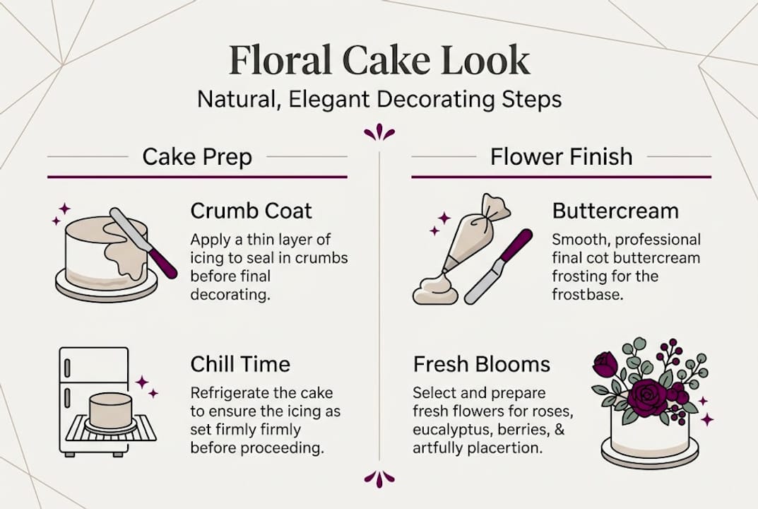 Infographic showing steps for elegant floral cake