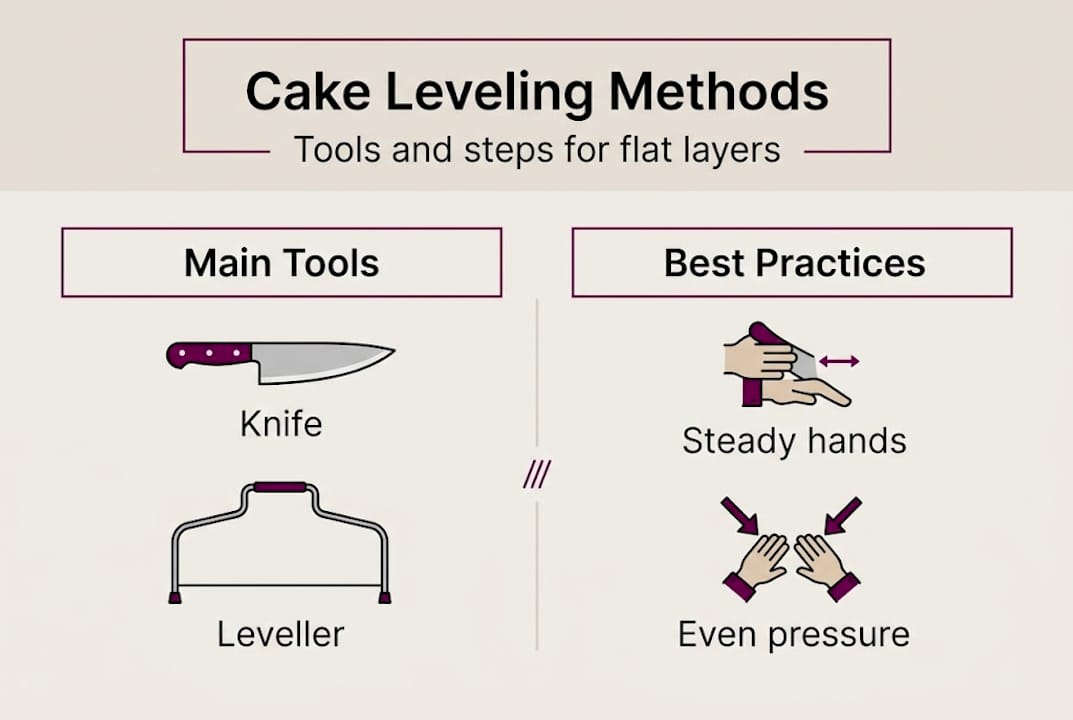 Infographic comparing cake leveling tools and tips