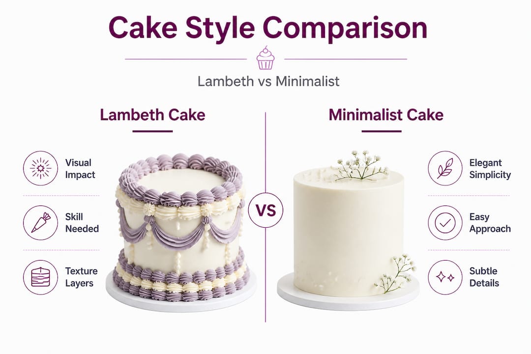 Infographic contrasting Lambeth and minimalist cakes