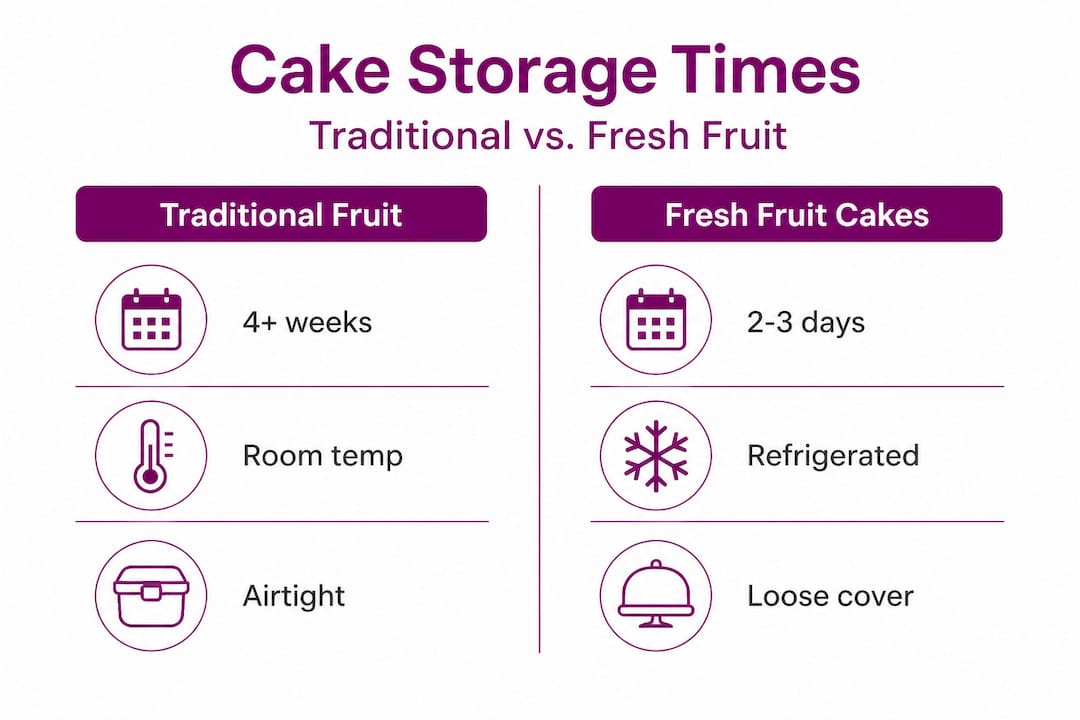 Infographic comparing storage life of cake types