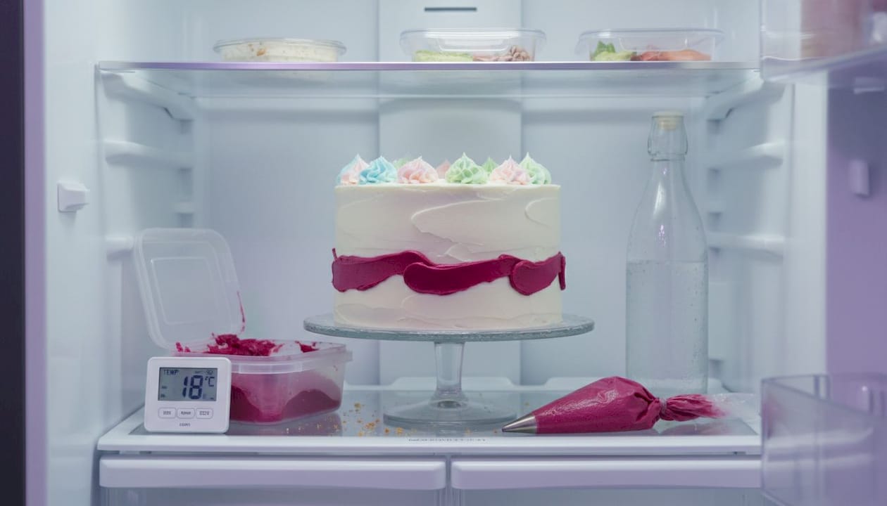 Buttercream cake storing in fridge