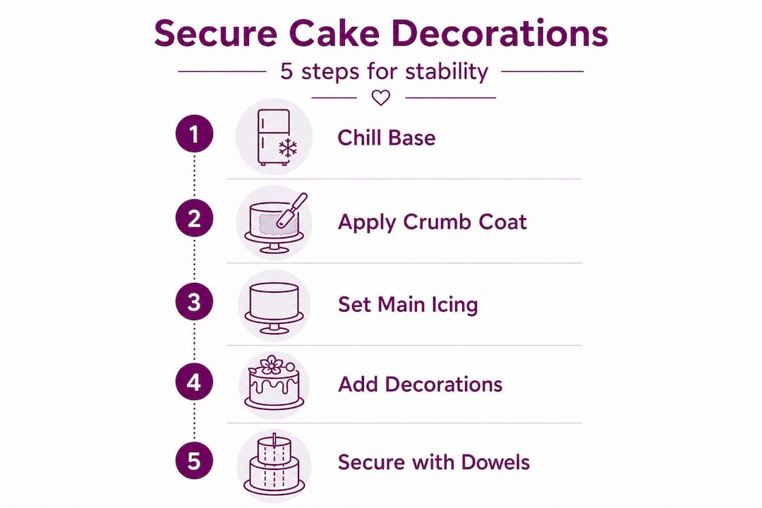 Infographic showing steps for cake decoration stability