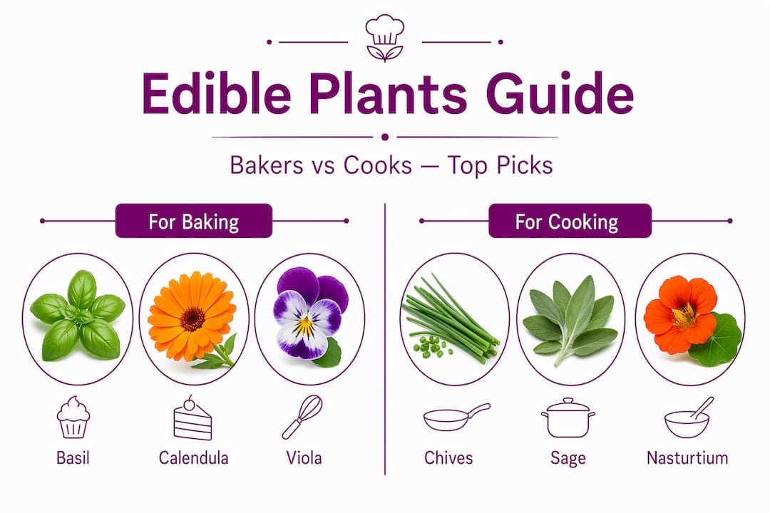 Infographic comparing top edible plants for baking and cooking