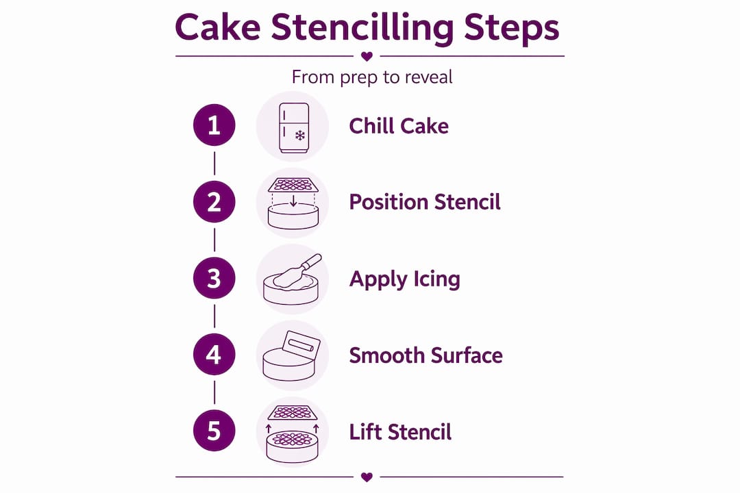 Five-step vertical infographic for cake stencilling