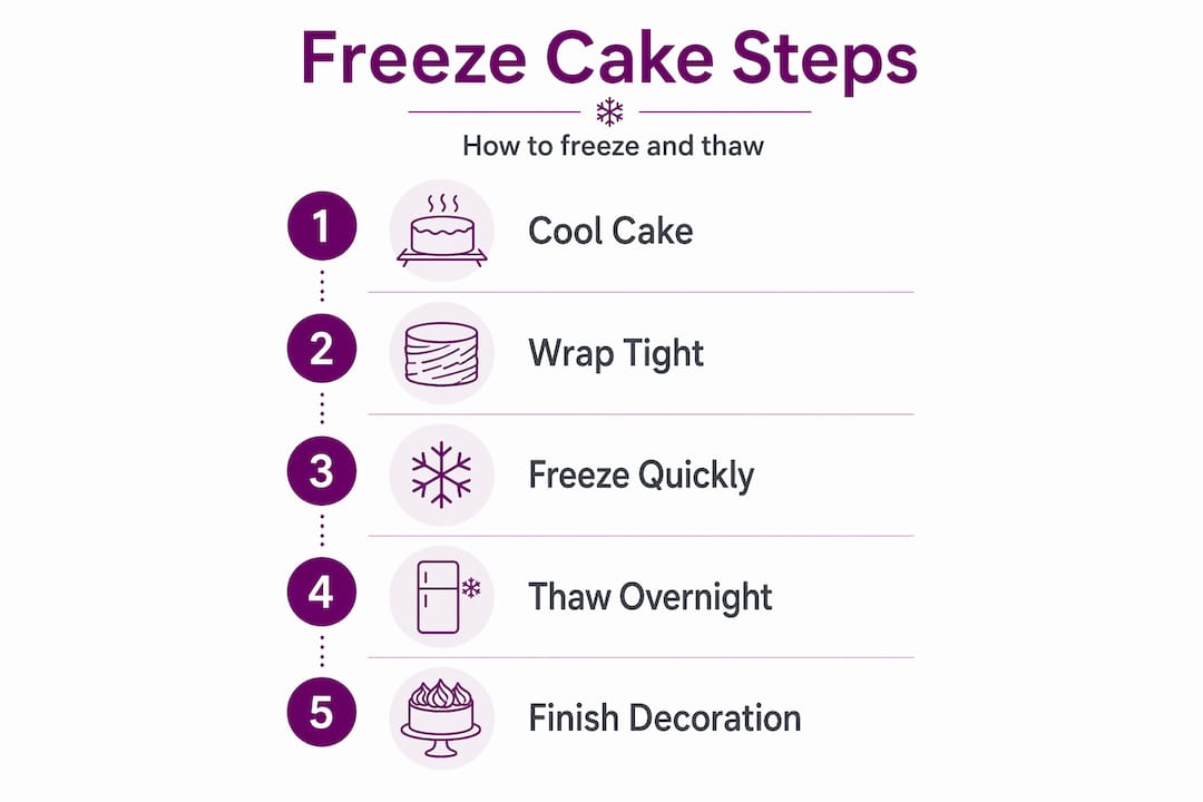 Infographic showing cake freezing steps
