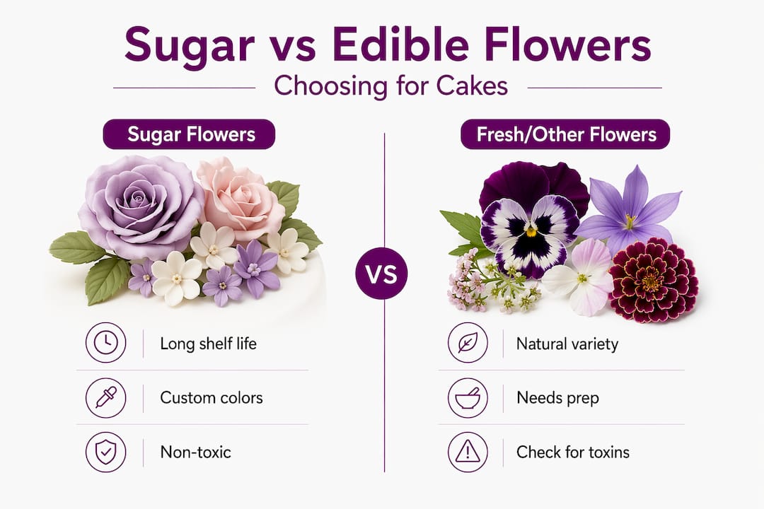 Infographic comparing sugar flowers to fresh flowers