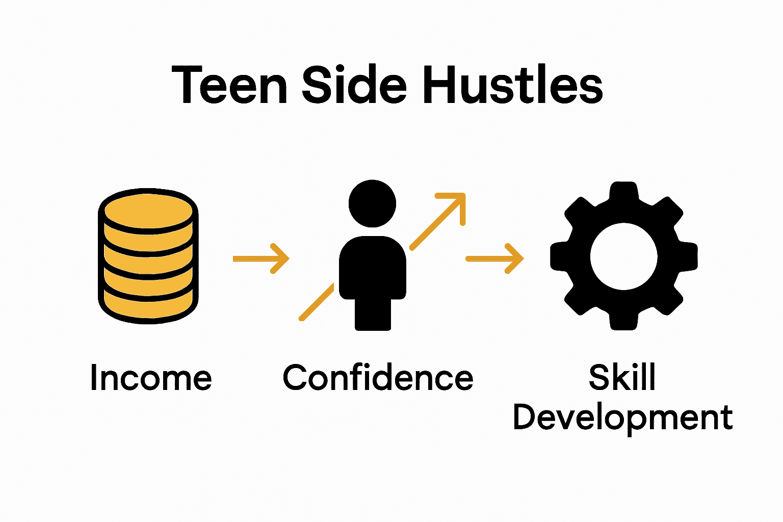 Infographic showing income, skills, and confidence as key benefits of teen side hustles.