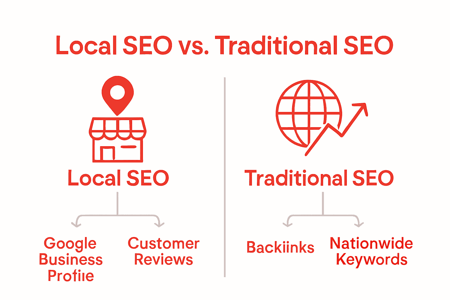 Comparison chart showing the differences between local SEO and traditional SEO.