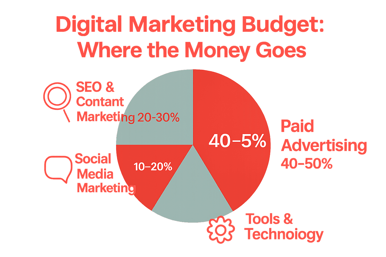 Pie chart showing digital marketing budget allocations for UK businesses.
