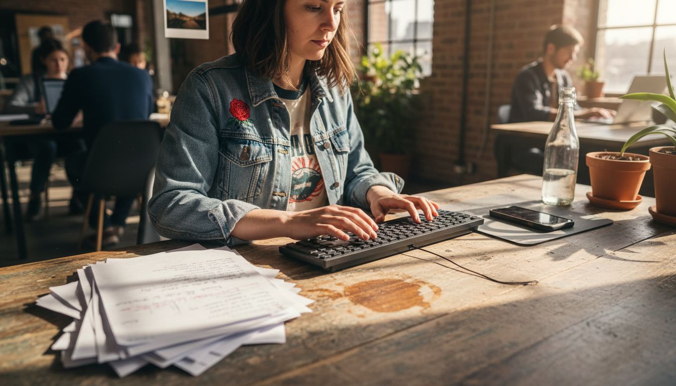 Writer editing blog material at desk