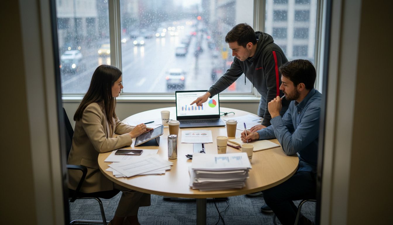 Team reviewing PPC data in meeting room