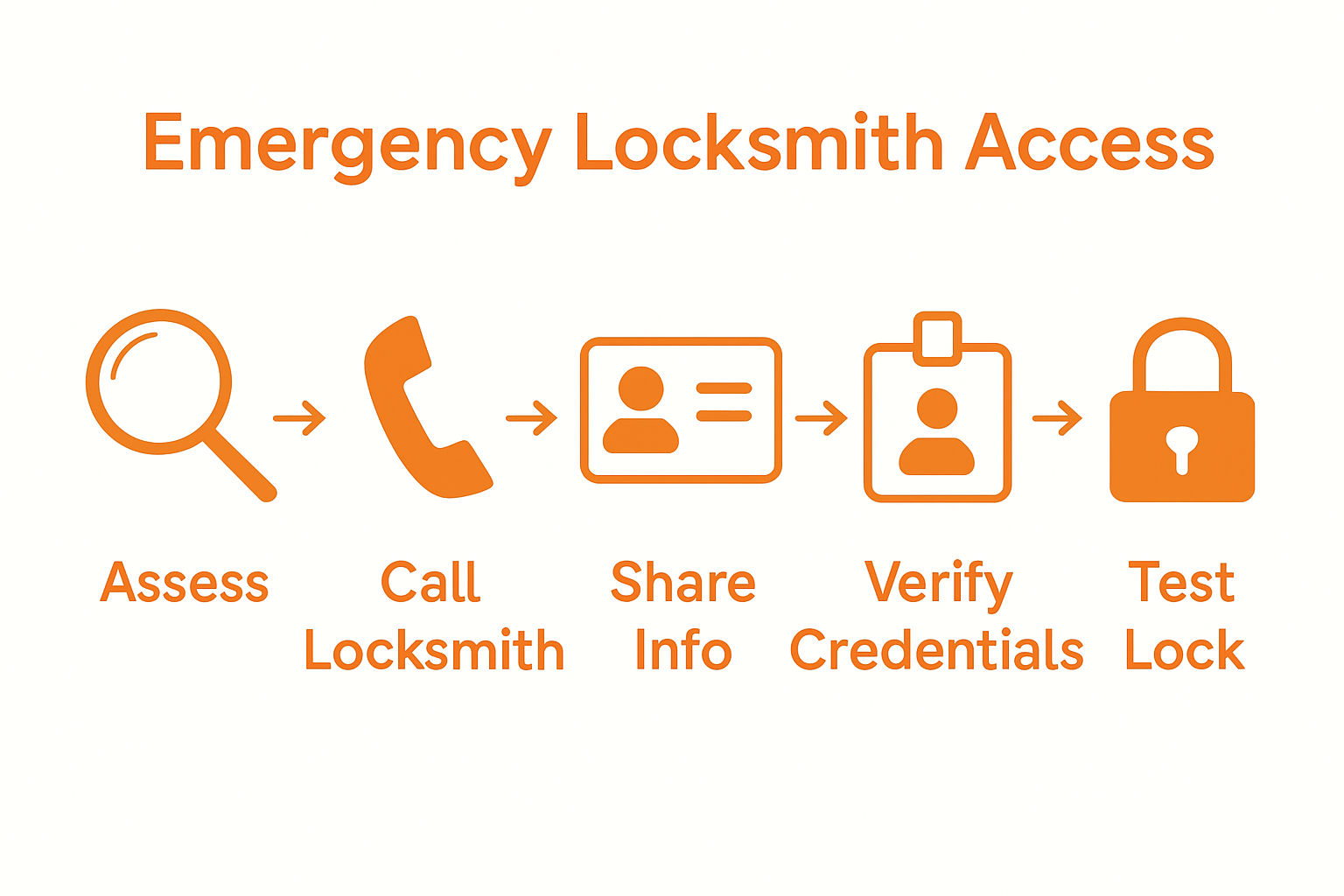 Infographic showing five emergency locksmith steps