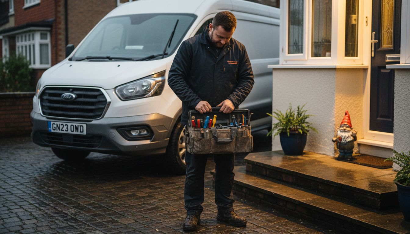 Locksmith prepares tools outside UK home