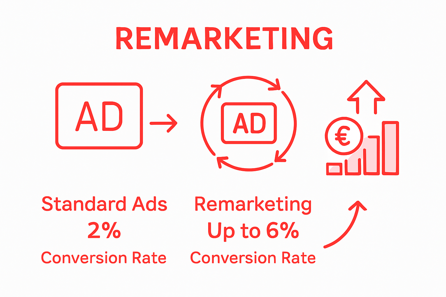 Infographic comparing standard ads vs remarketing ROI
