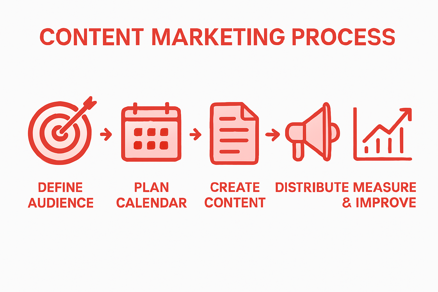 Five-step content marketing process diagram