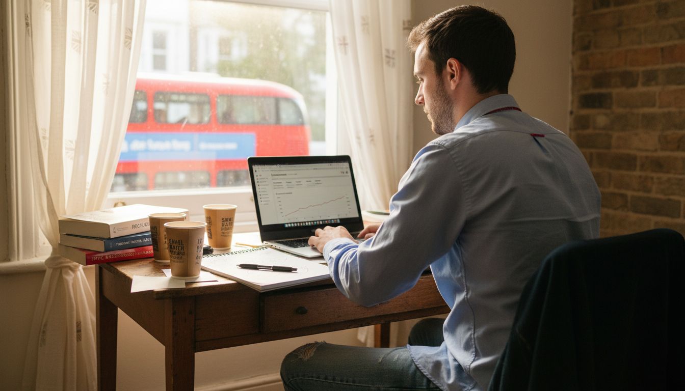 Man views PPC auction screen at home