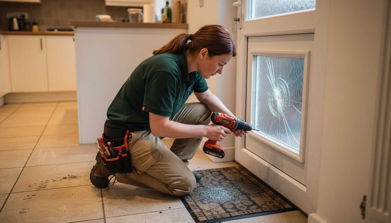 Locksmith replacing broken door lock