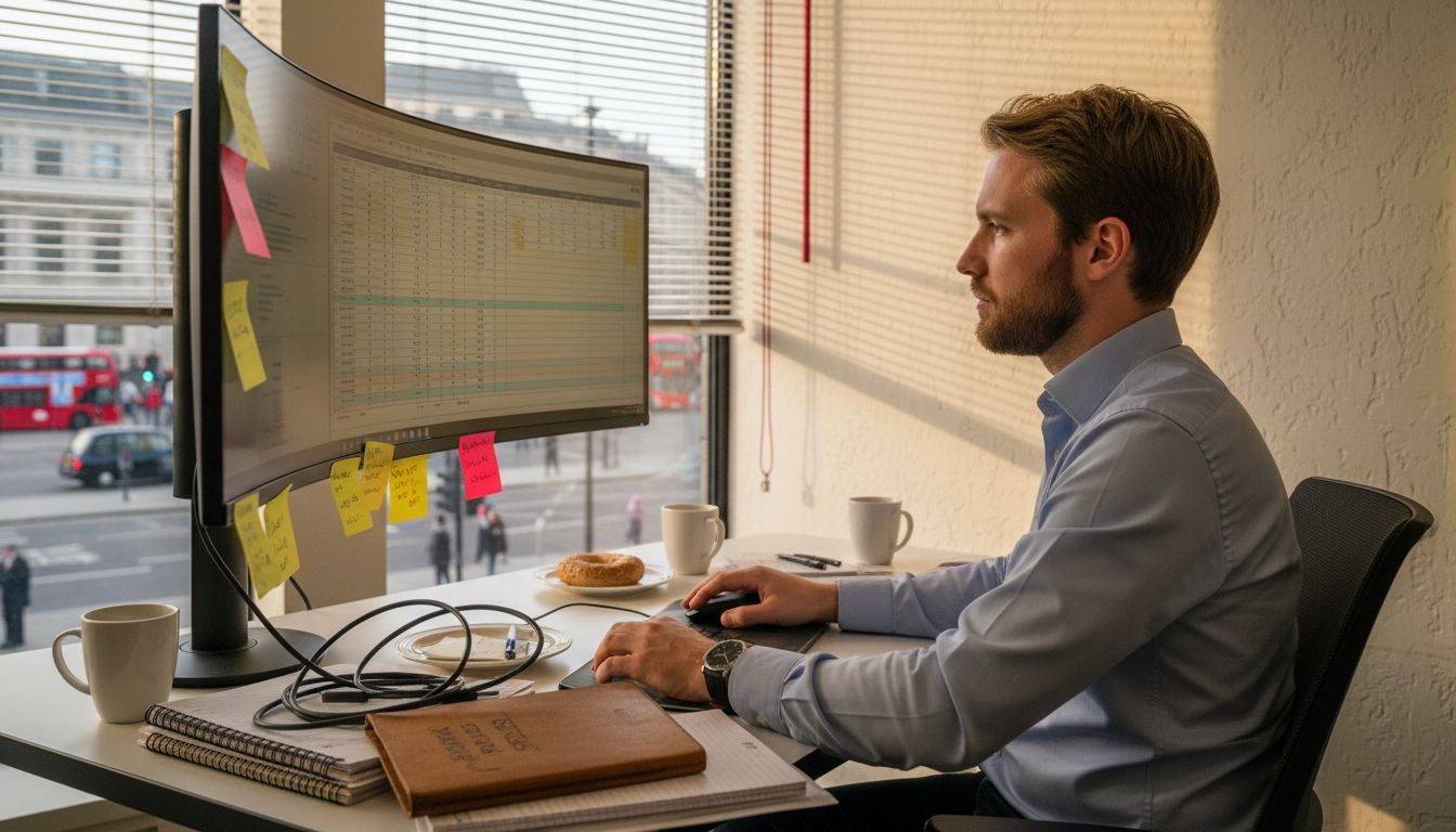 Analyst reviews predictive analytics desk data