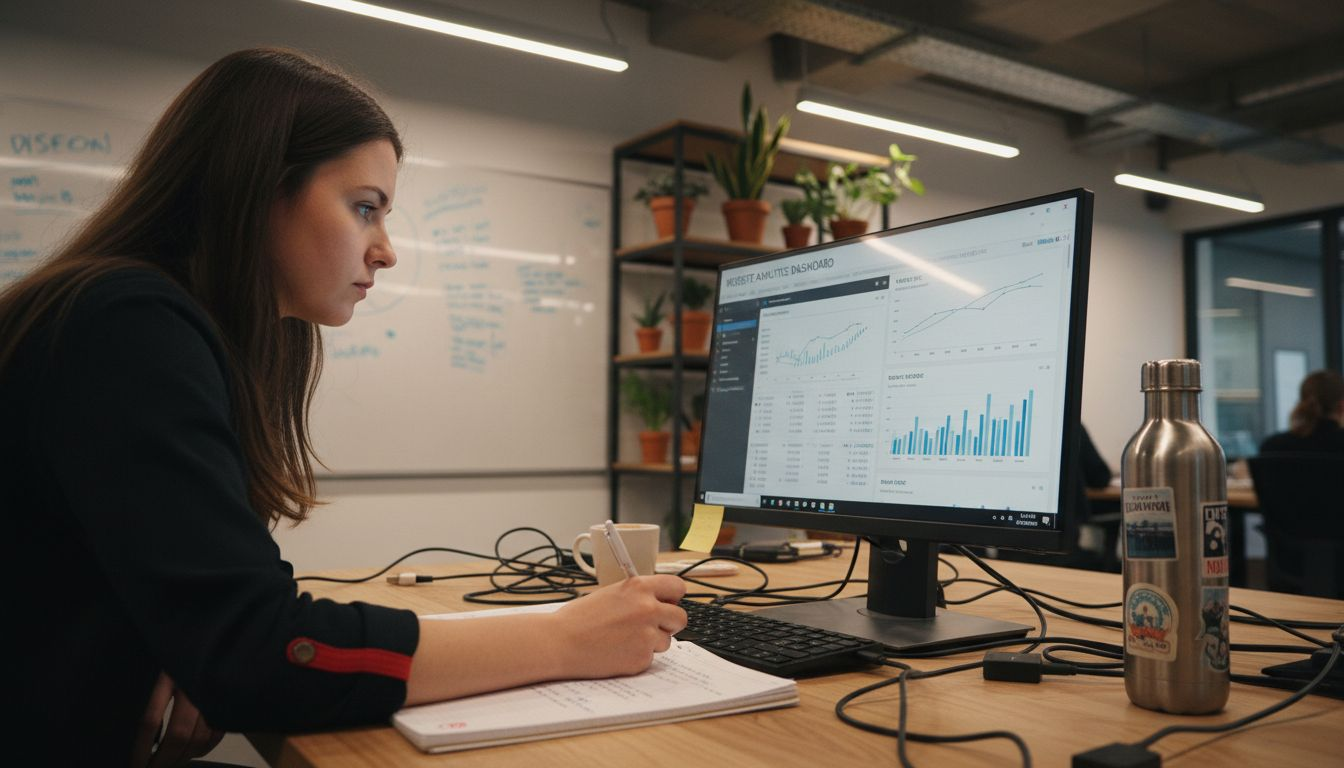 Marketer reviewing website analytics dashboard