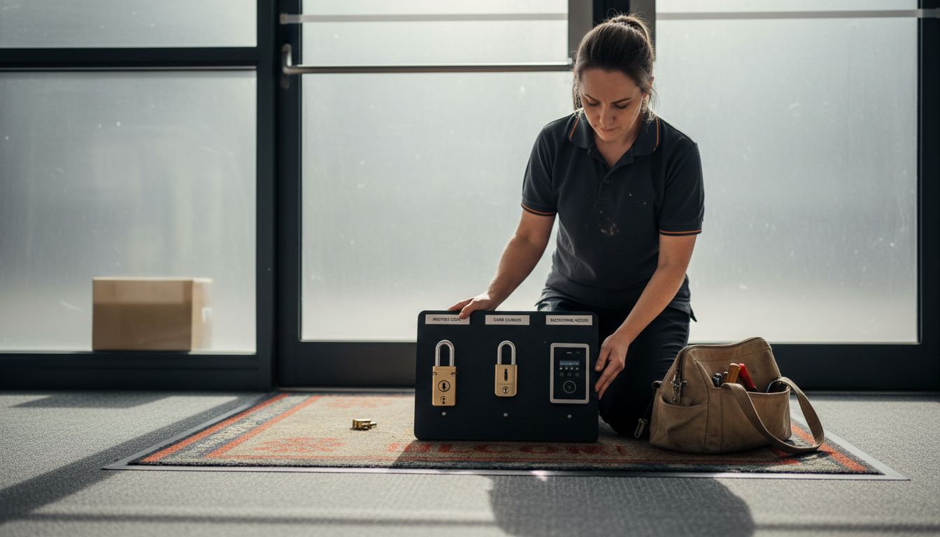 Locksmith showing three commercial lock types