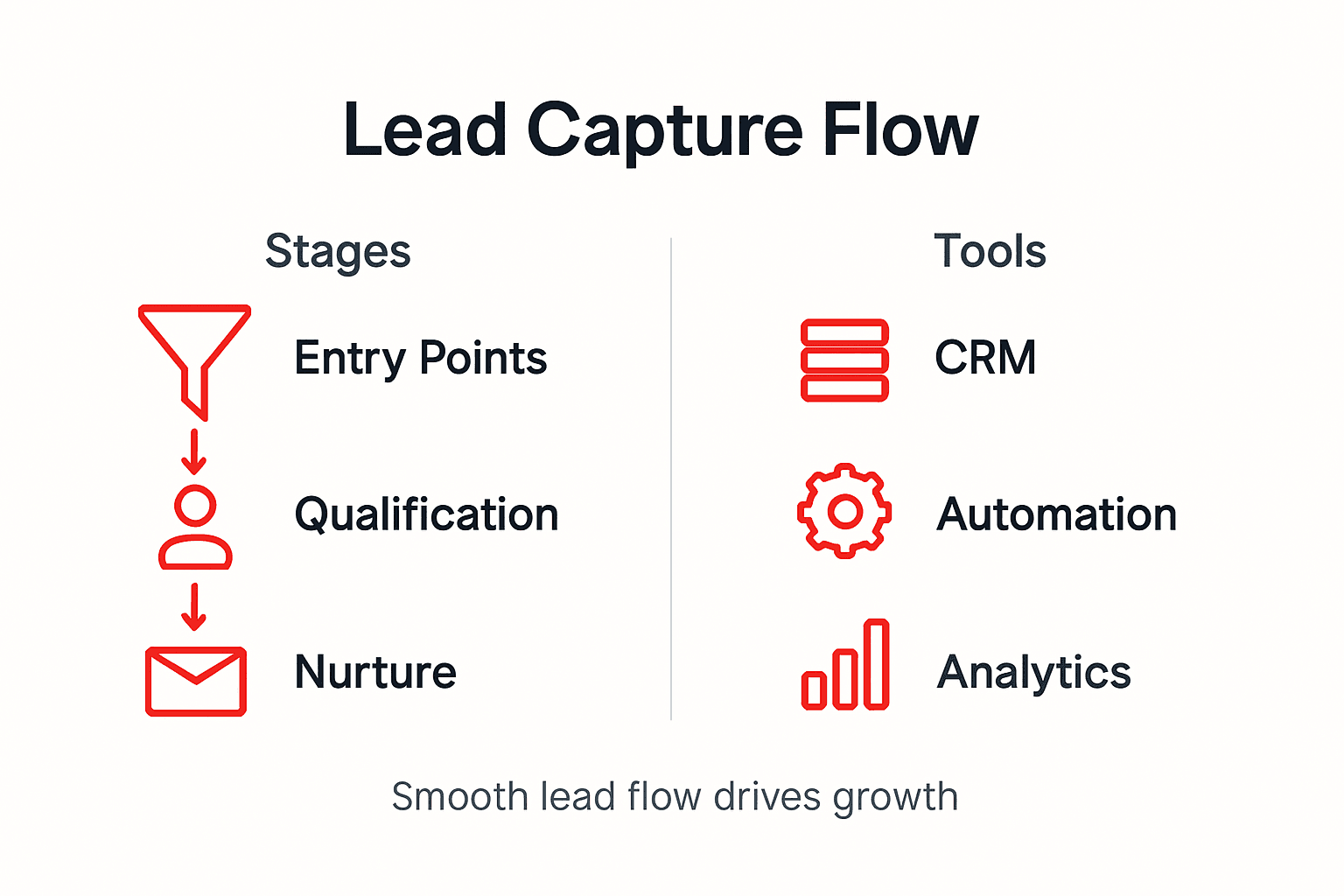 Infographic showing lead capture and flow steps