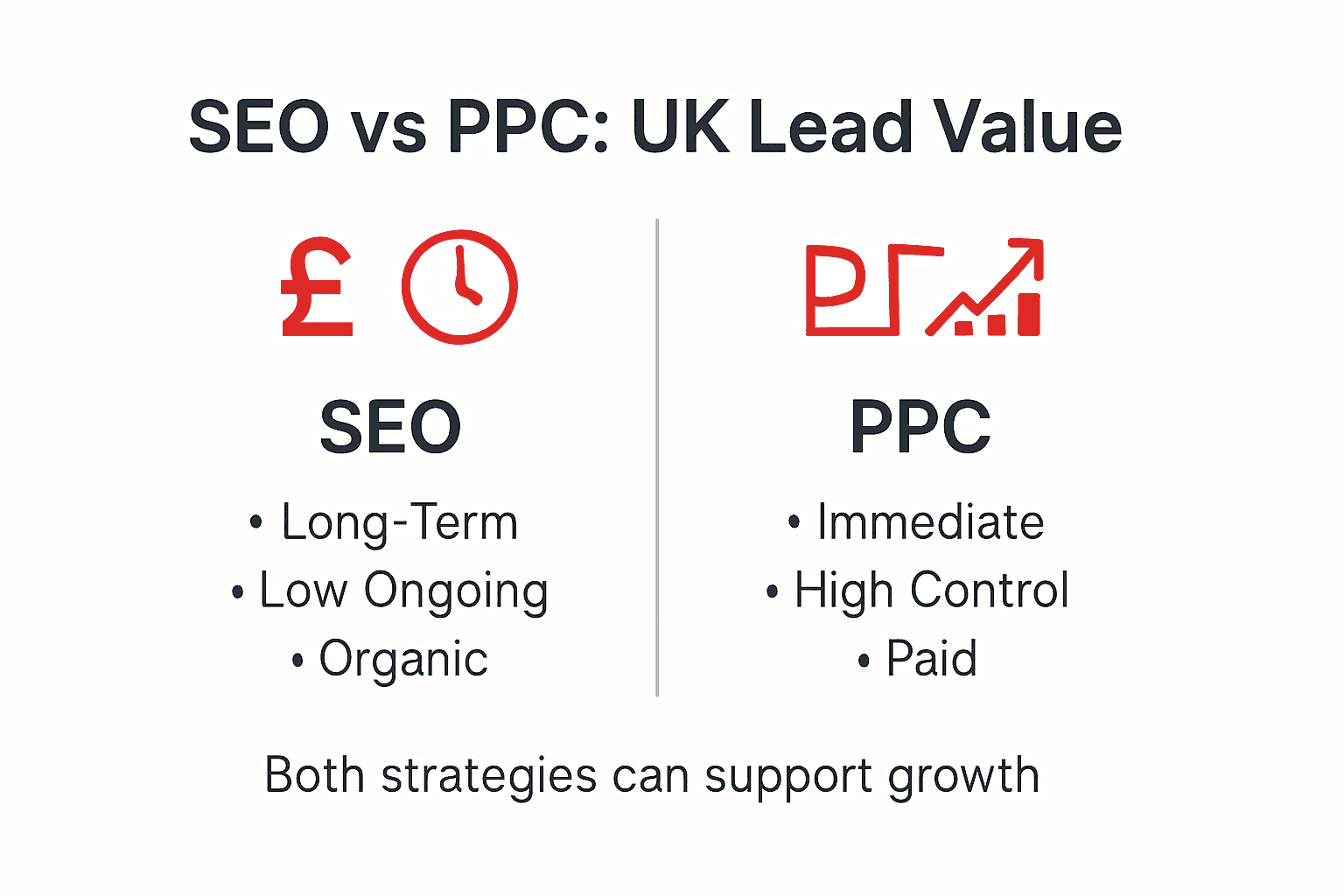 Infographic comparing SEO and PPC for UK leads