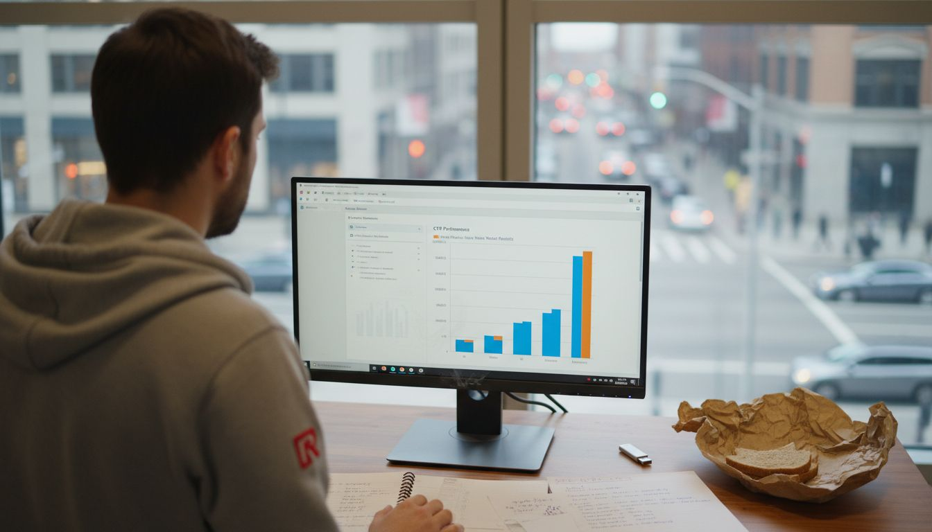 Marketer checks campaign dashboard analytics