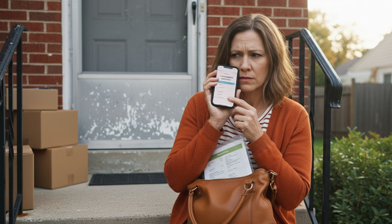 Woman contacting locksmith for emergency help