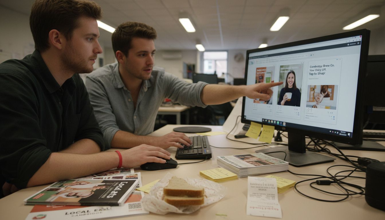 Staff reviewing social ad formats together