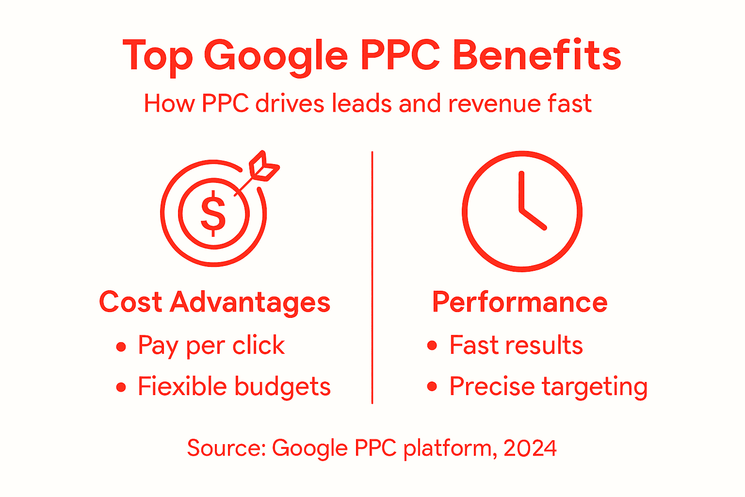 Infographic showing key Google PPC benefits