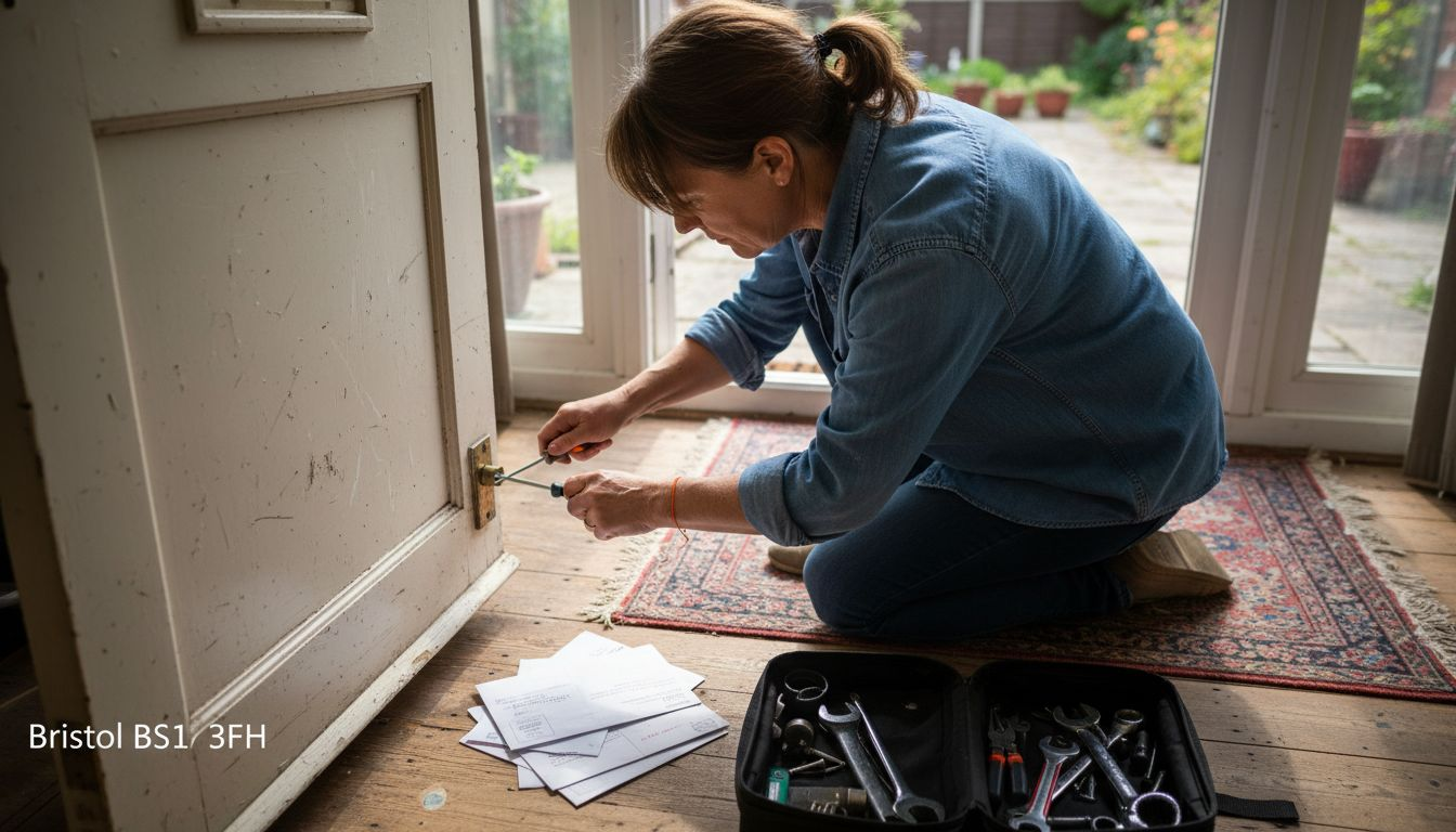 Homeowner performing routine door lock check