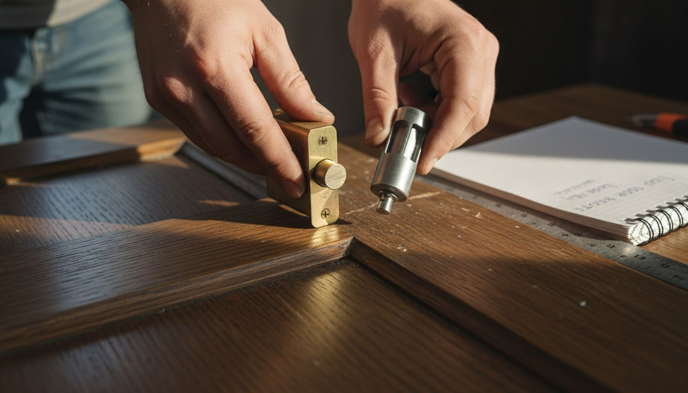 Hands comparing mortice and euro cylinder locks