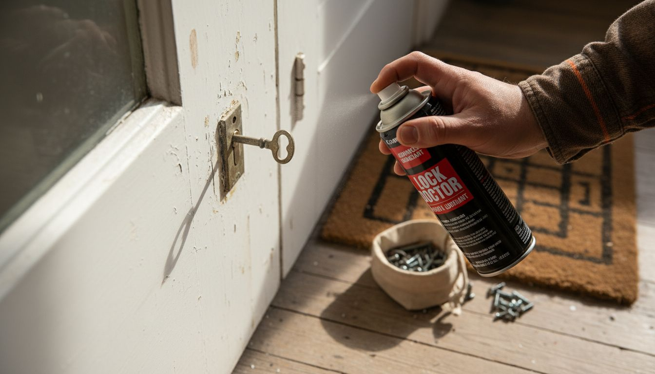 Applying lubricant to jammed door lock