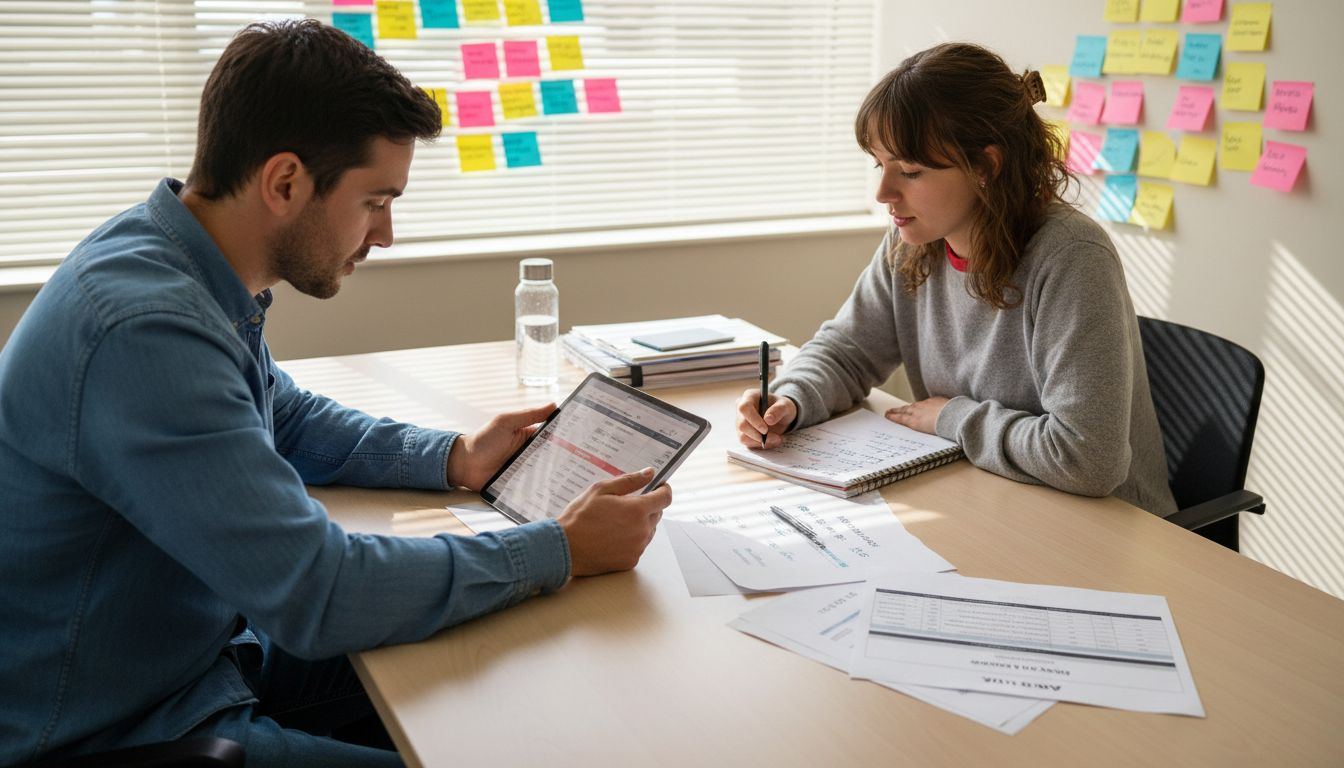 Team reviewing keywords for ad campaigns