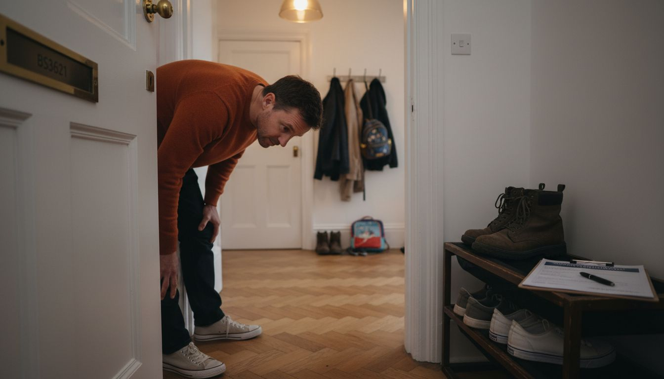 Person checking lock plate for certification