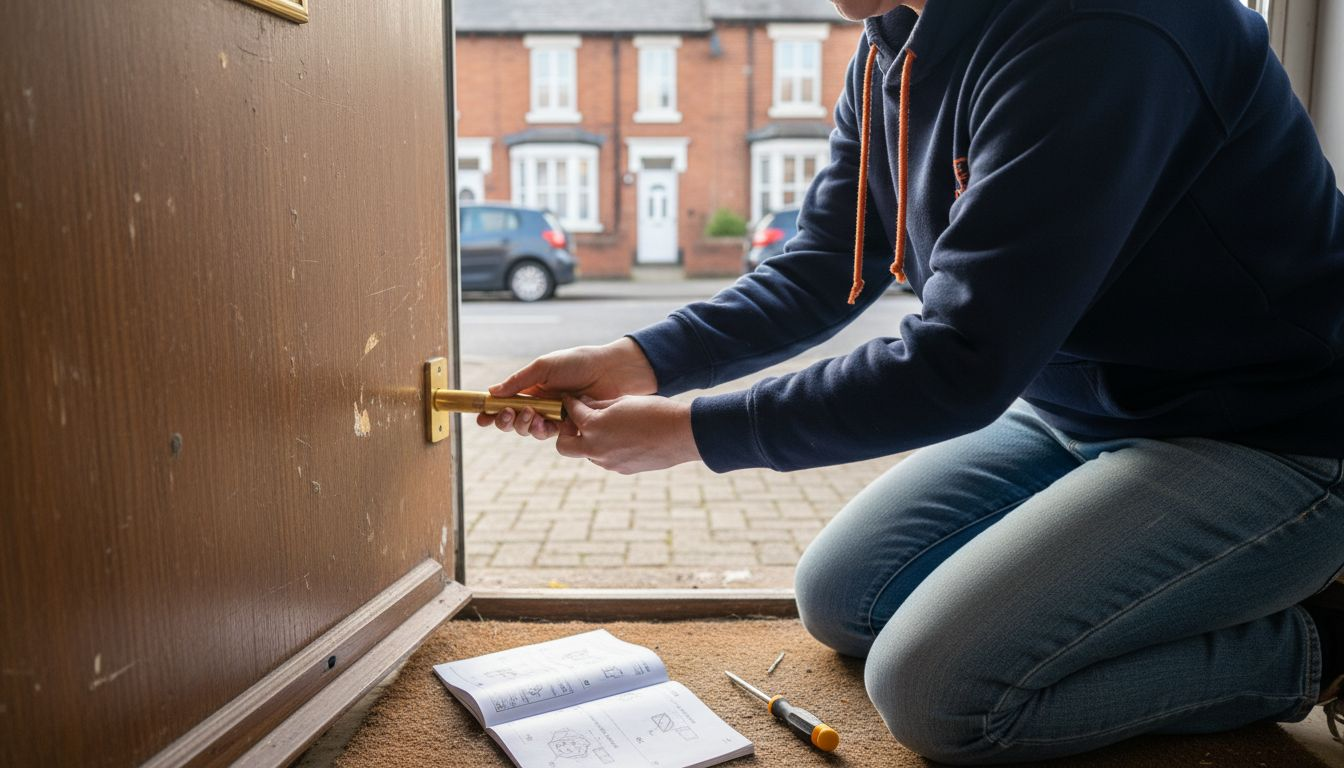 Homeowner installing anti-snap lock cylinder
