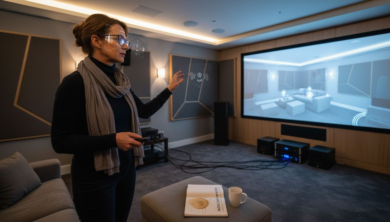 Architect adjusting home cinema AR interface