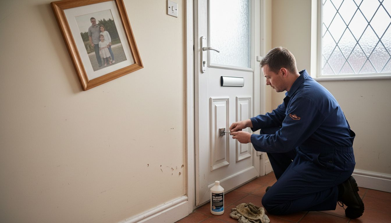 Locksmith servicing interior composite door lock