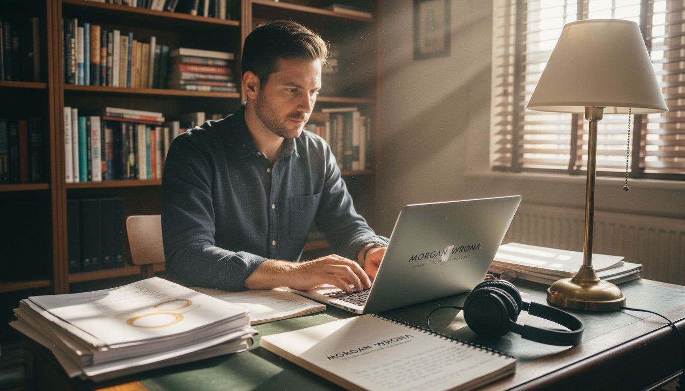 Man working in study with controlled lighting