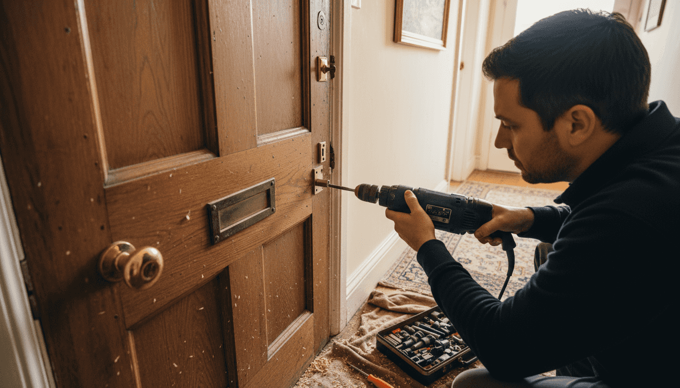 Locksmith fitting certified mortice lock in door