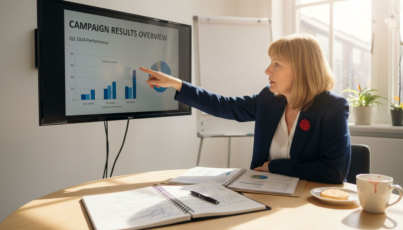 Client watching marketing results presentation